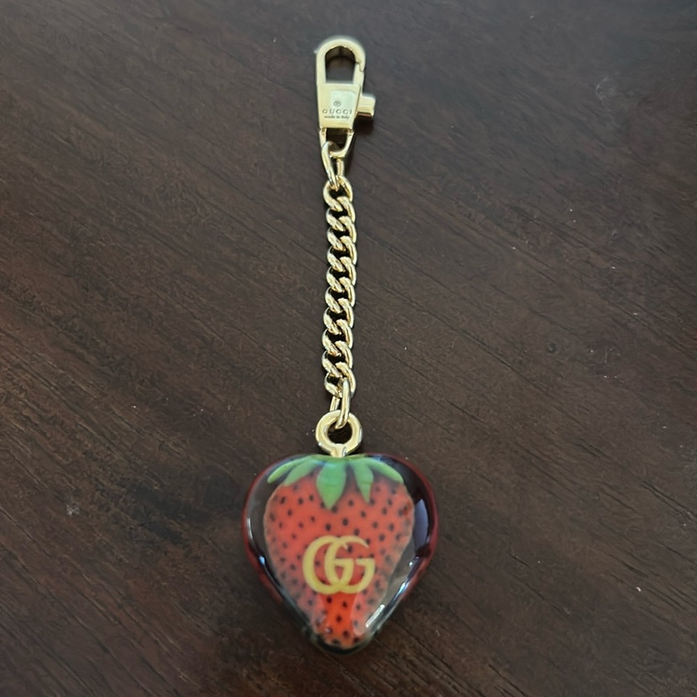 Authentic Gucci Strawberry heart shaped bag charm